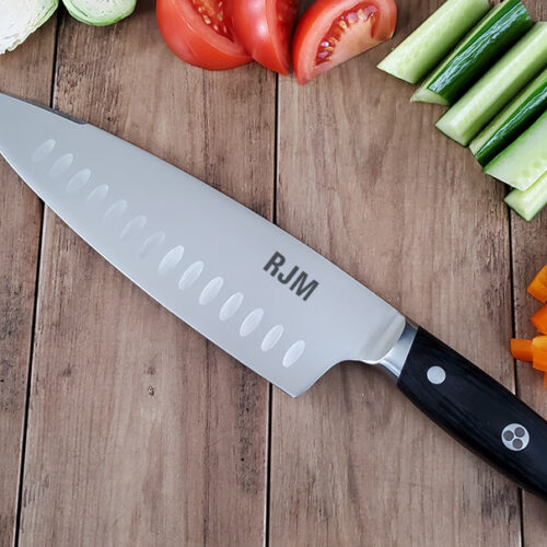 Laser engraving initials on knife for great gift