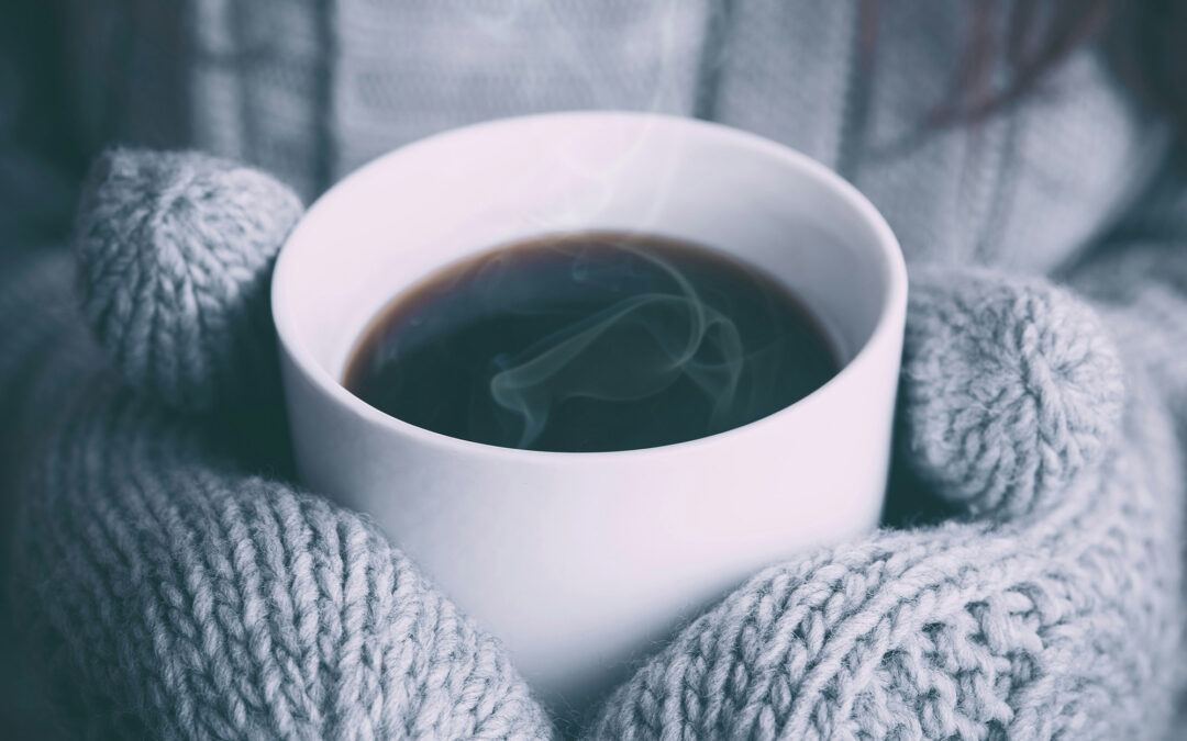 Mittens with coffee winter blues pic