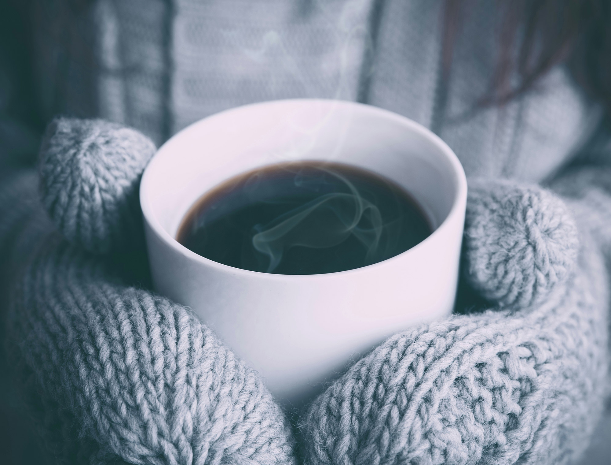 Mittens with coffee winter blues pic